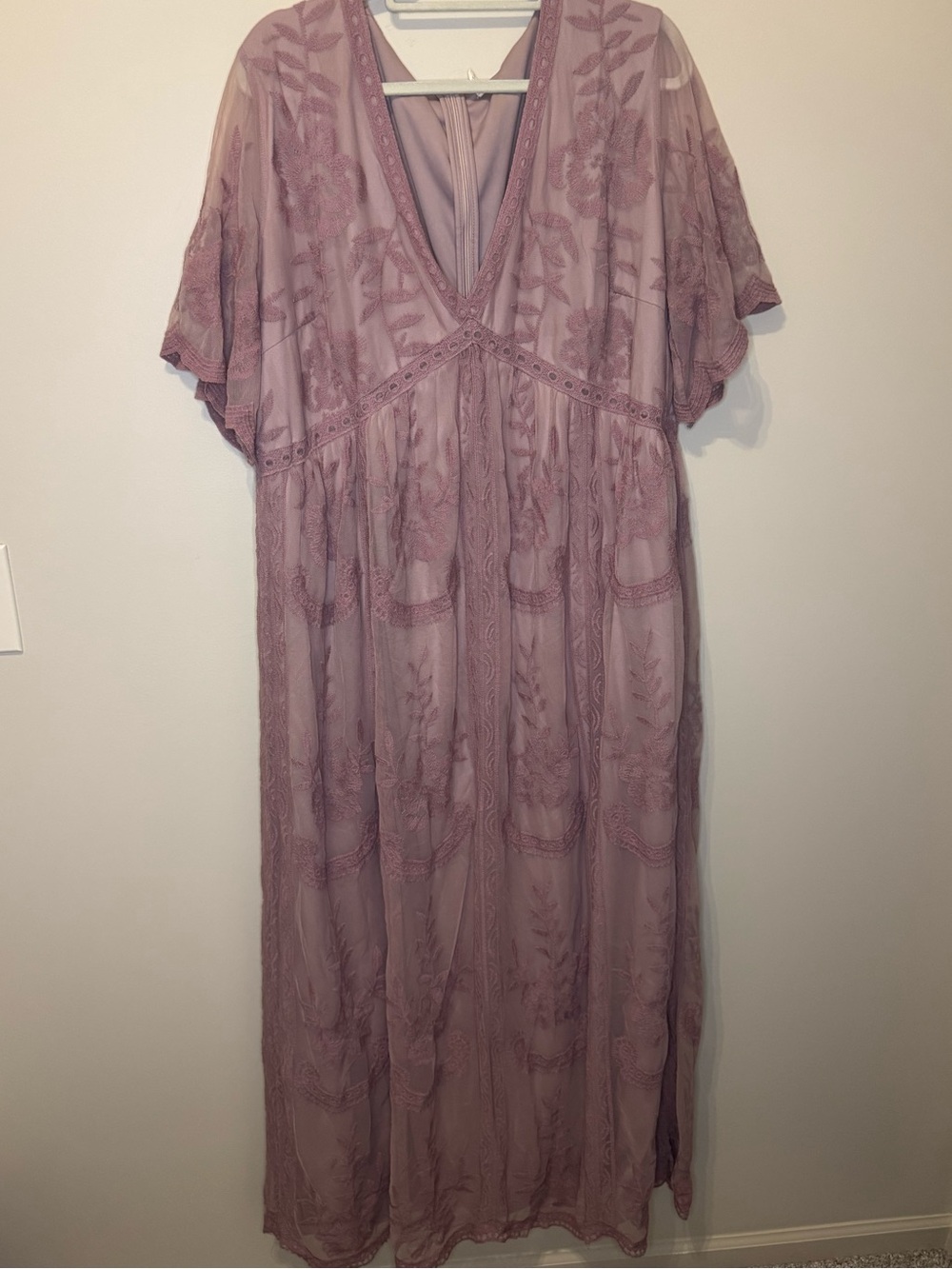PinkBlush Mauve Lace Mesh Overlay Maternity Maxi Dress | 3X - Picture 5 of 12